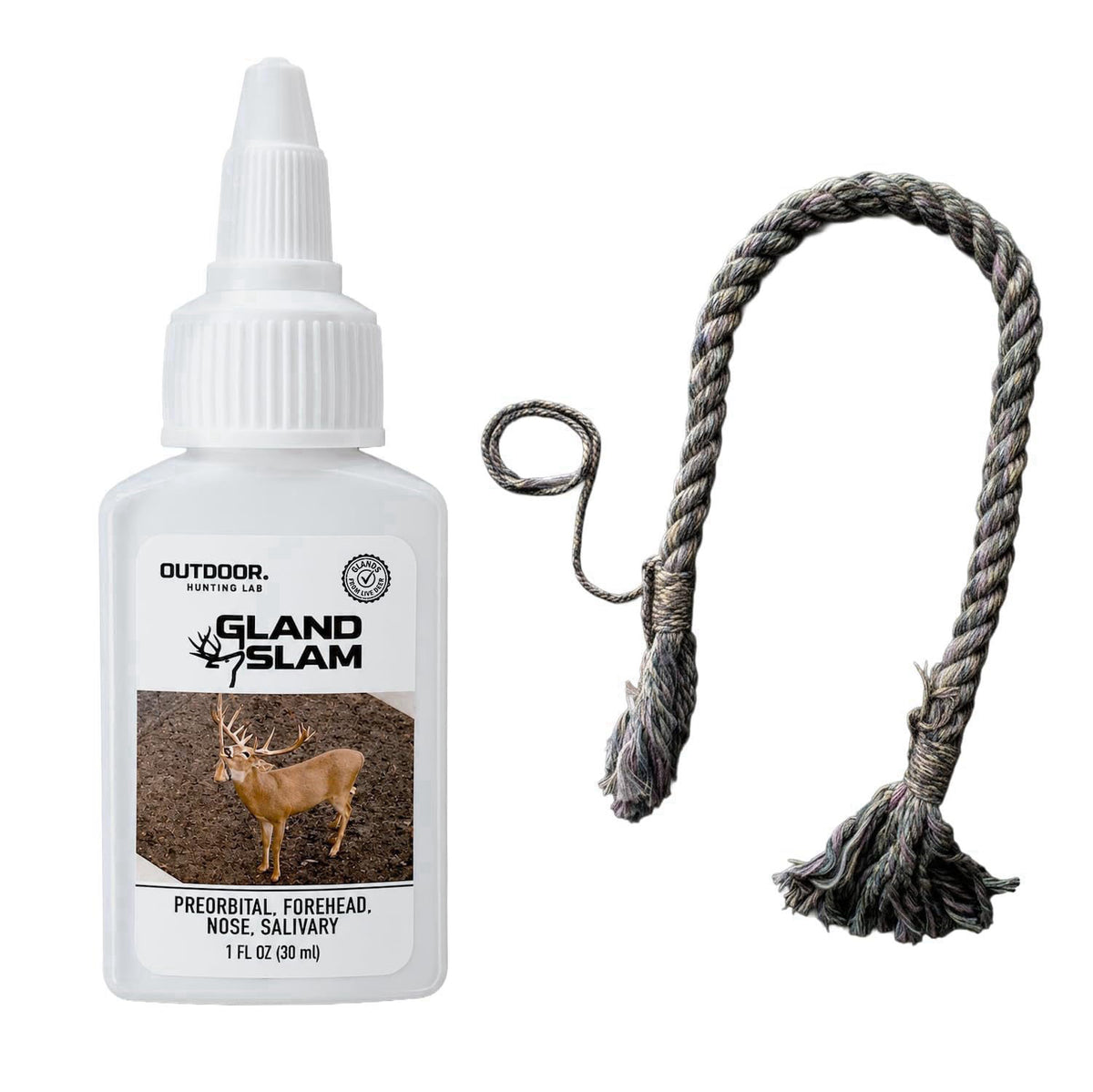 Outdoor Hunting Lab Gland Slam Whitetail Multi-Gland Deer Scent – 1 oz w/ Scrape Rope, Plastic, 1 oz + Scrape Rope