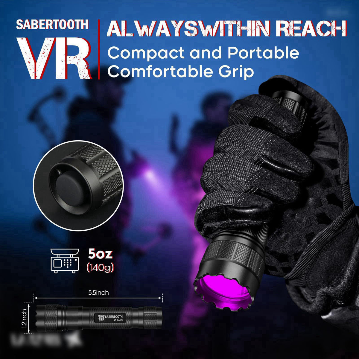 SABERTOOTH Blood Tracker Flashlight for Hunting Deer Hunting Gift,Blood Trail Light-VR – back view and specifications