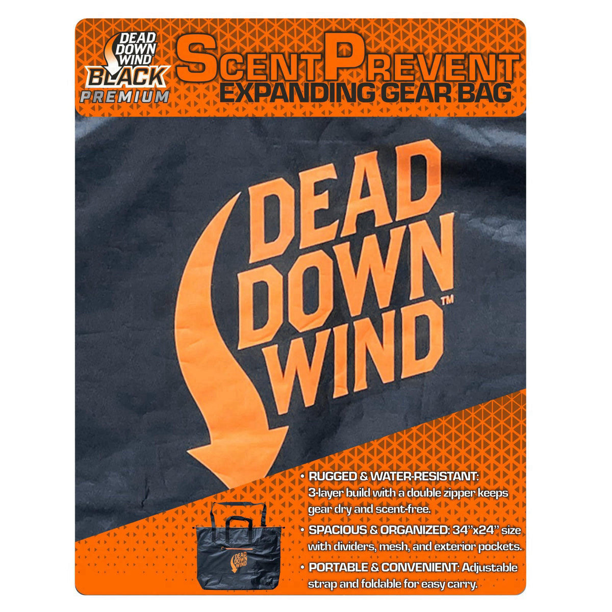 Dead Down Wind BLACK Premium Scent Prevent Travel Bag 33" x 24" – close-up detail in Black