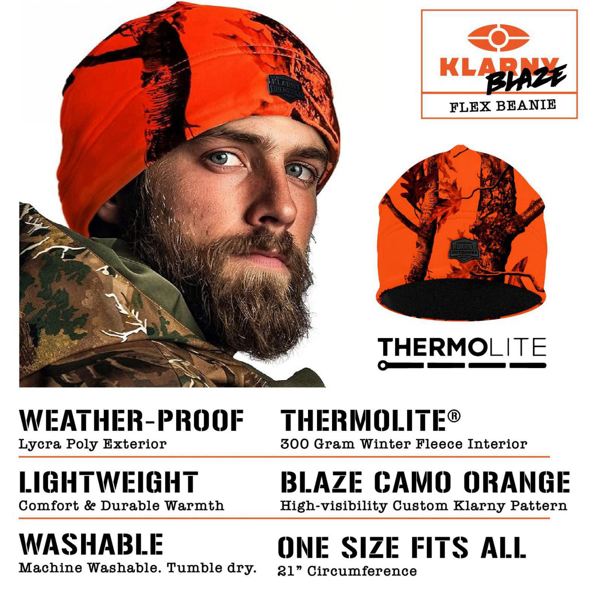 Klarny Outdoors Camo Orange Hunting Vest & Beanie Combo, Hi-Vis Waterproof Safety Gear, XL – close-up detail in Orange