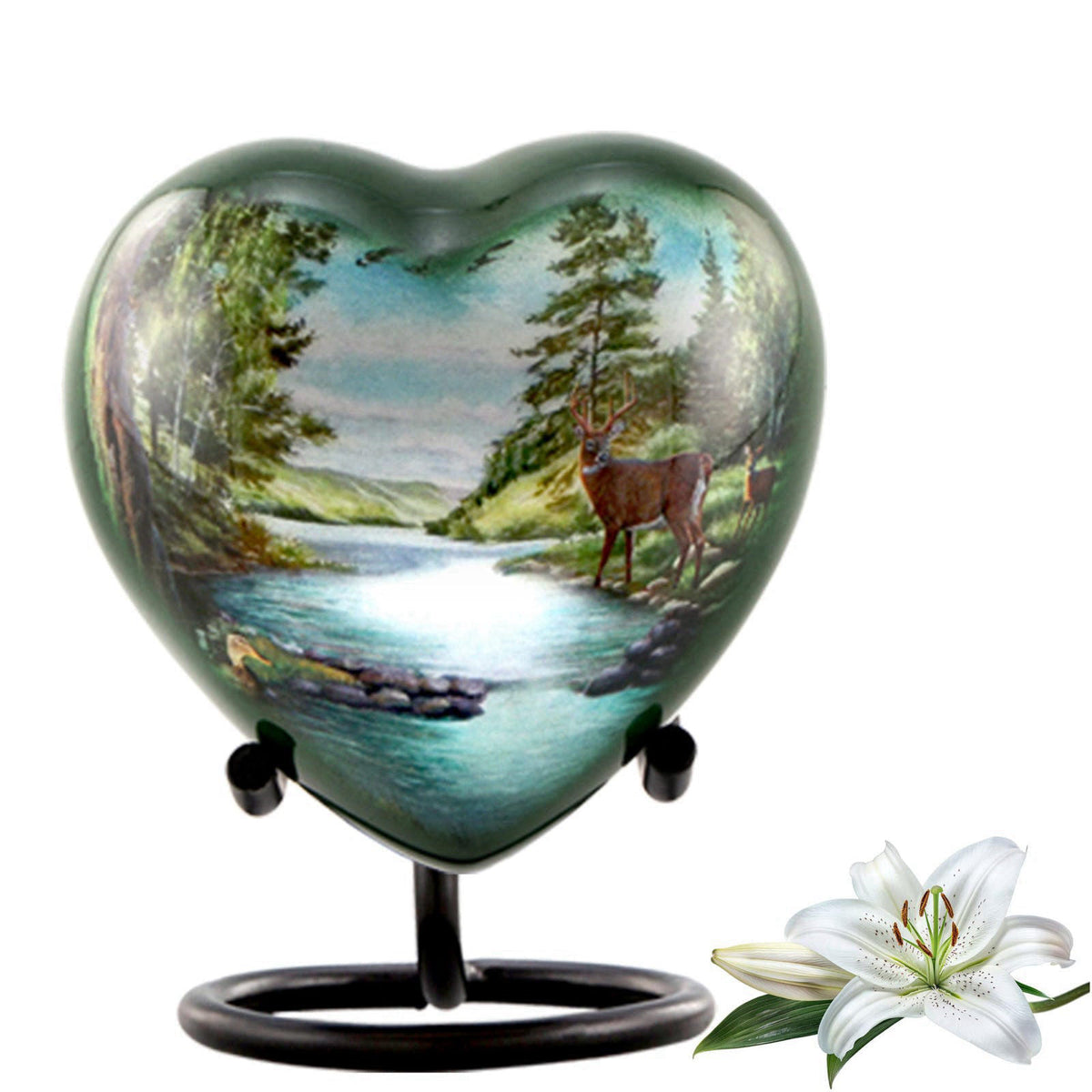 Immortal-Memories Deer Heart Keepsake Urn for Ashes, Hunting Urn, Mini Buck Urn, Hand Painted Memorial Mini Heart Urn, H