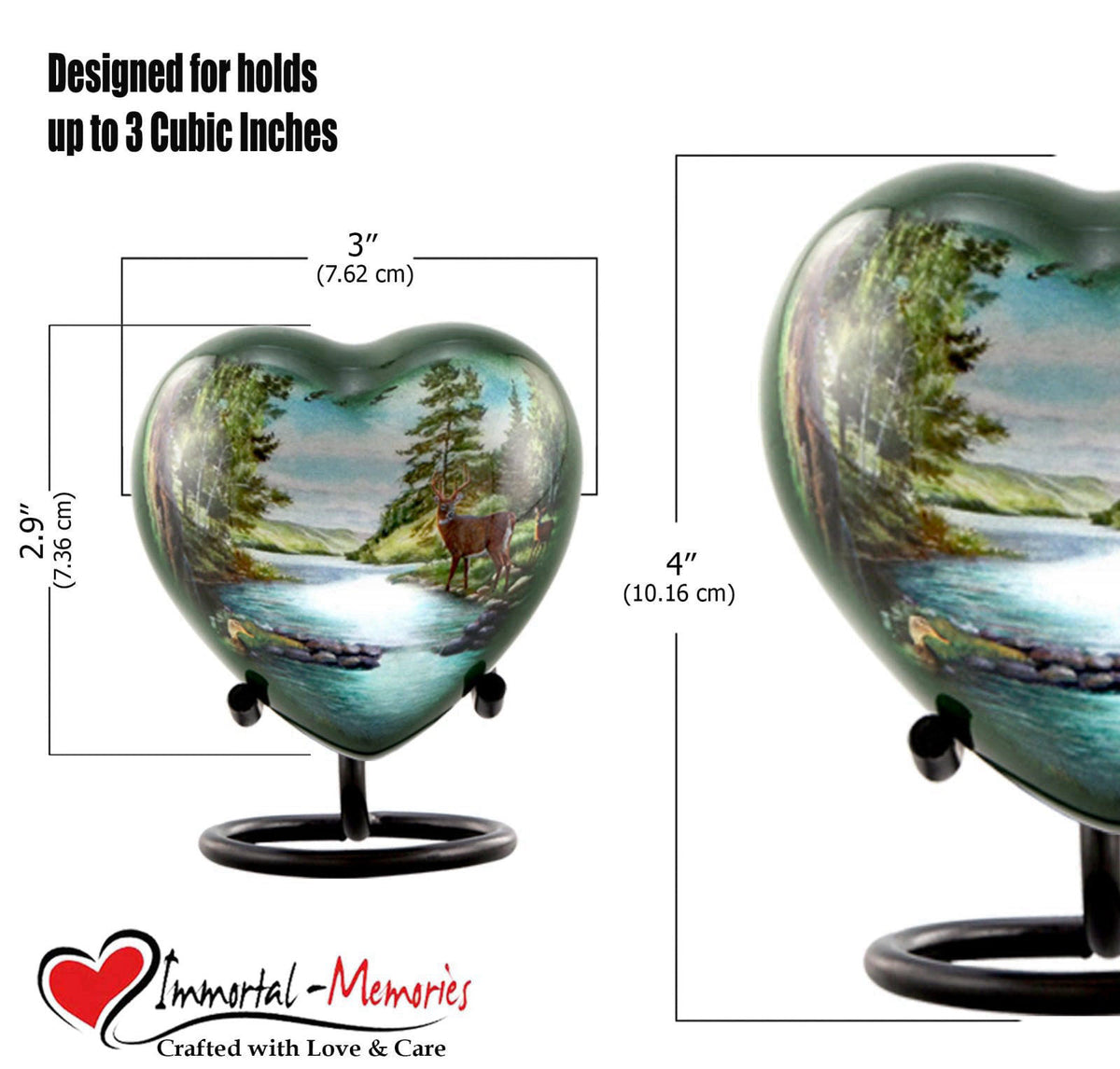 Immortal-Memories Deer Heart Keepsake Urn for Ashes, Hunting Urn, Mini Buck Urn, Hand Painted Memorial Mini Heart Urn, H
