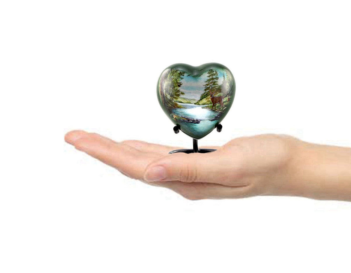 Immortal-Memories Deer Heart Keepsake Urn for Ashes, Hunting Urn, Mini Buck Urn, Hand Painted Memorial Mini Heart Urn, H