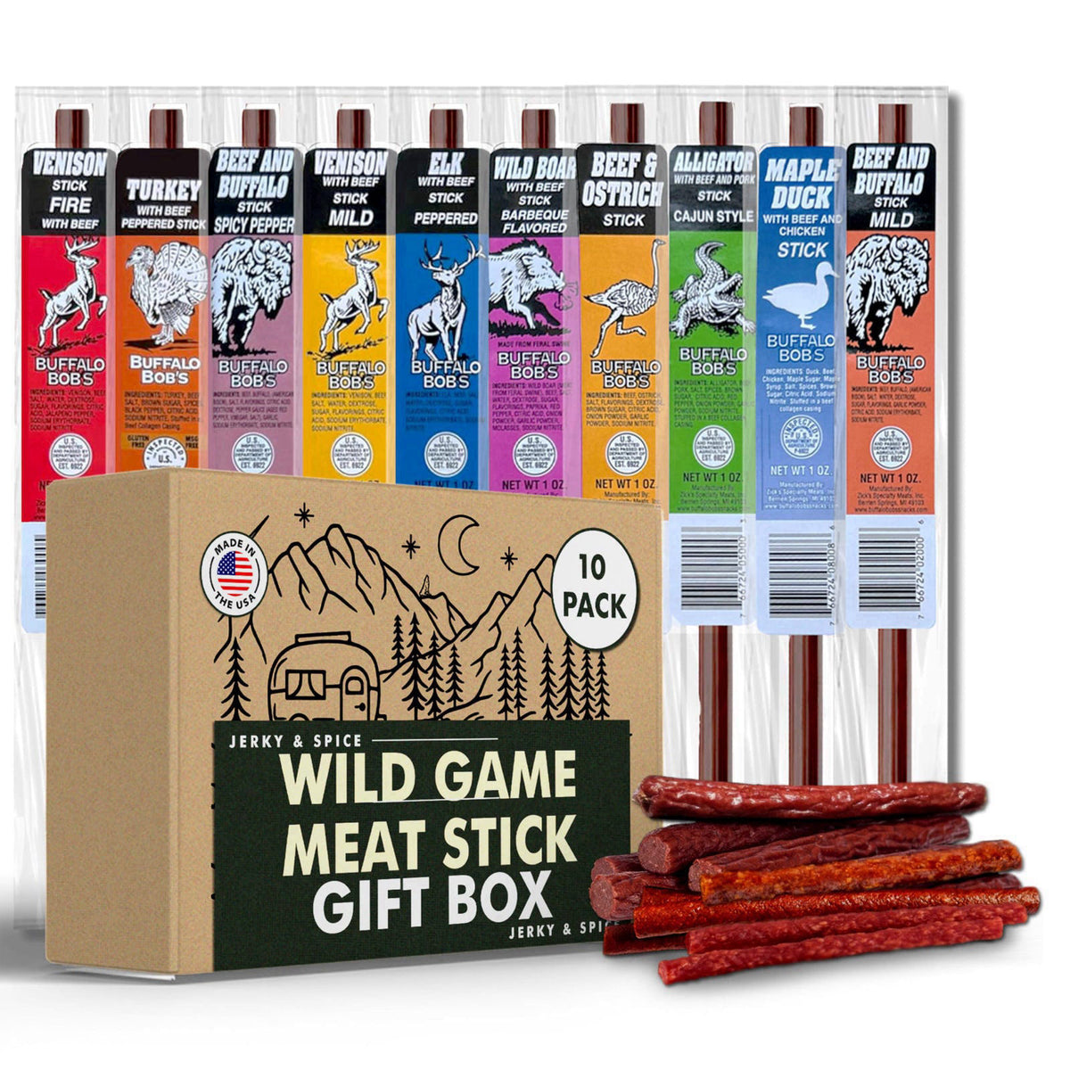 Jerky-n-Spice Wild Game Meat Sticks Gift Box, 10-Pack Exotic Jerky – product photo (Jerky)