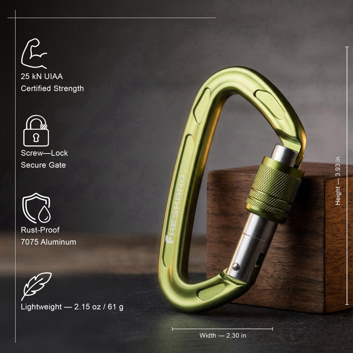 FresKaro 4inches 25kN-5621lbs Climbing Carabiners, UIAA CE Certified, Screw Lock, 7075 Aluminium, Lightweight, Rust Proo