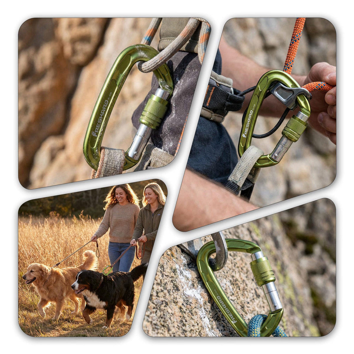FresKaro 4inches 25kN-5621lbs Climbing Carabiners, UIAA CE Certified, Screw Lock, 7075 Aluminium, Lightweight, Rust Proo