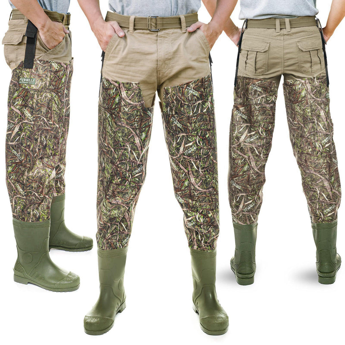 Foxelli Hip Waders – Waterproof Camo Waders for Men & Women with Boots, Lightweight Wading Hip Boots for Fishing & Hunti