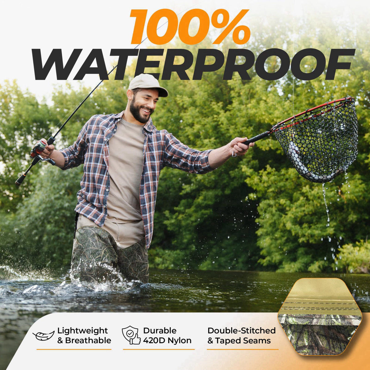Foxelli Hip Waders – Waterproof Camo Waders for Men & Women with Boots, Lightweight Wading Hip Boots for Fishing & Hunti