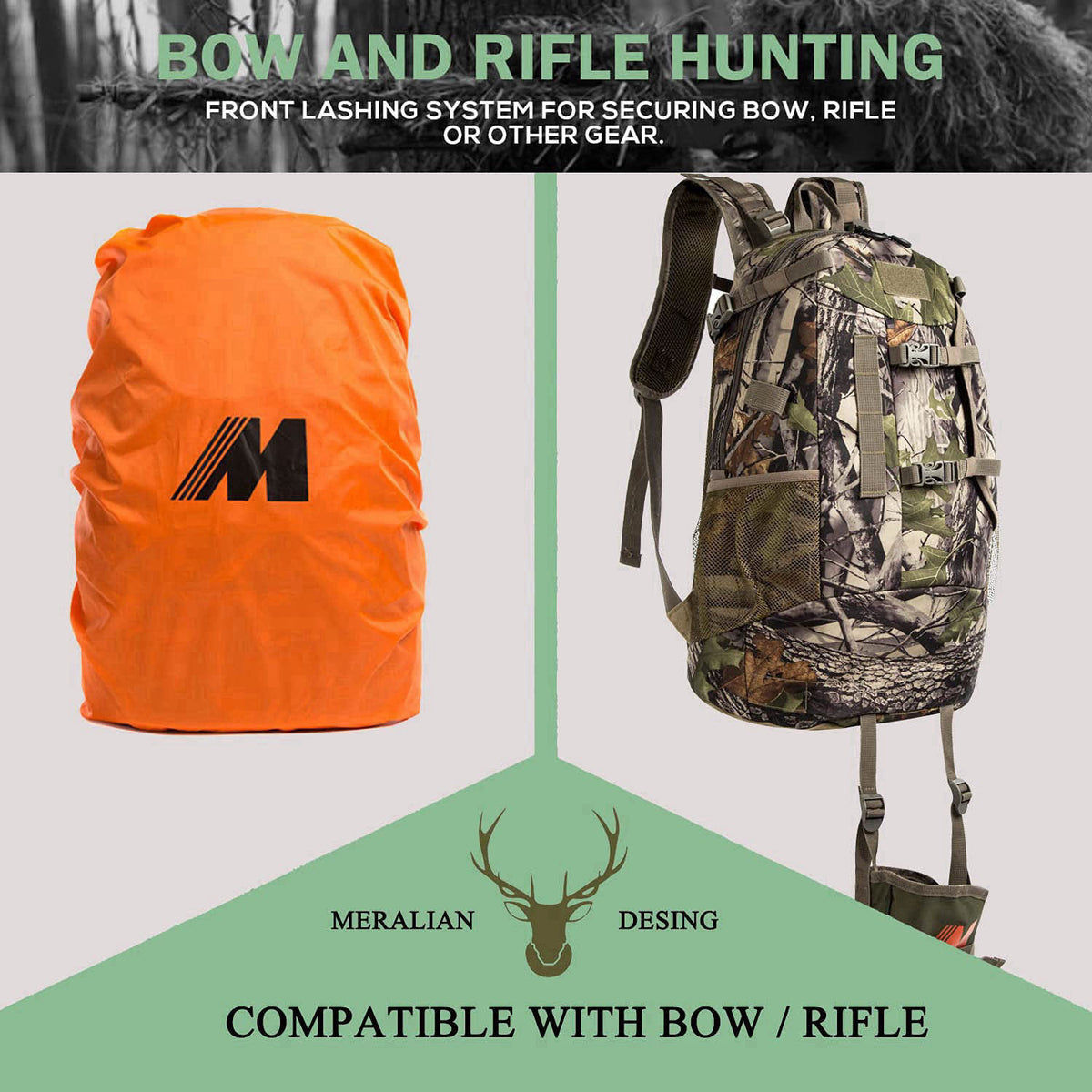 MERALIAN Hunting Backpack,Outdoor Hunting Daypack for Rifle Gun.(Green) – alternate angle