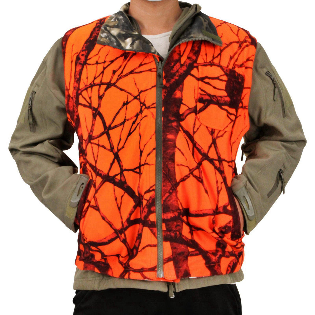 GUGULUZA Reversible Camo & Orange Hunting Vest, Big Game Vest Jacket, M-4XL – close-up detail