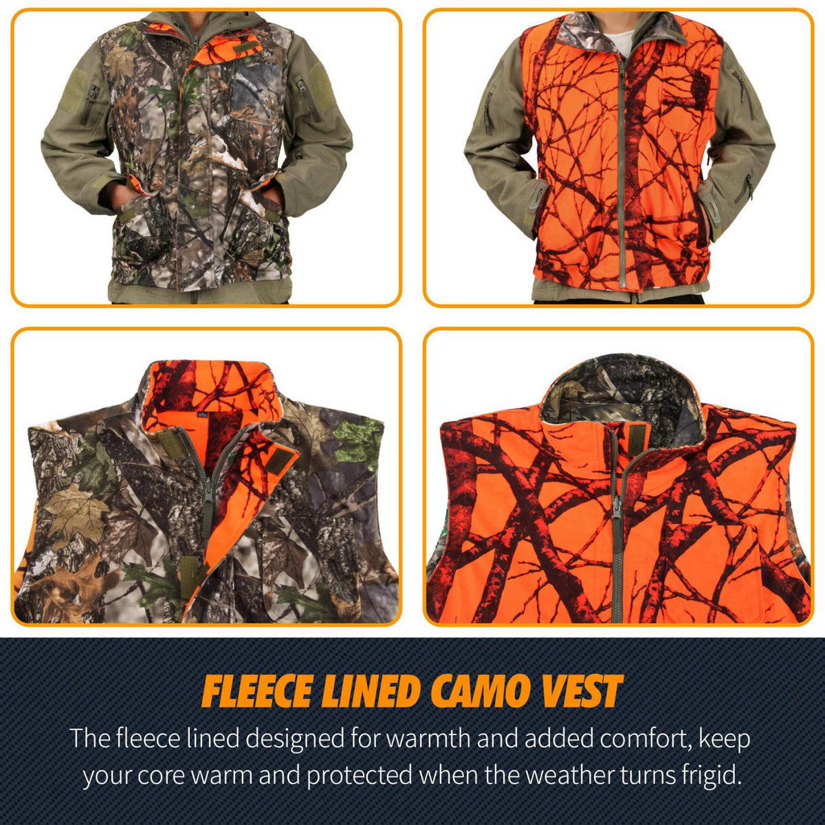 GUGULUZA Reversible Camo & Orange Hunting Vest, Big Game Vest Jacket, M-4XL – alternate angle