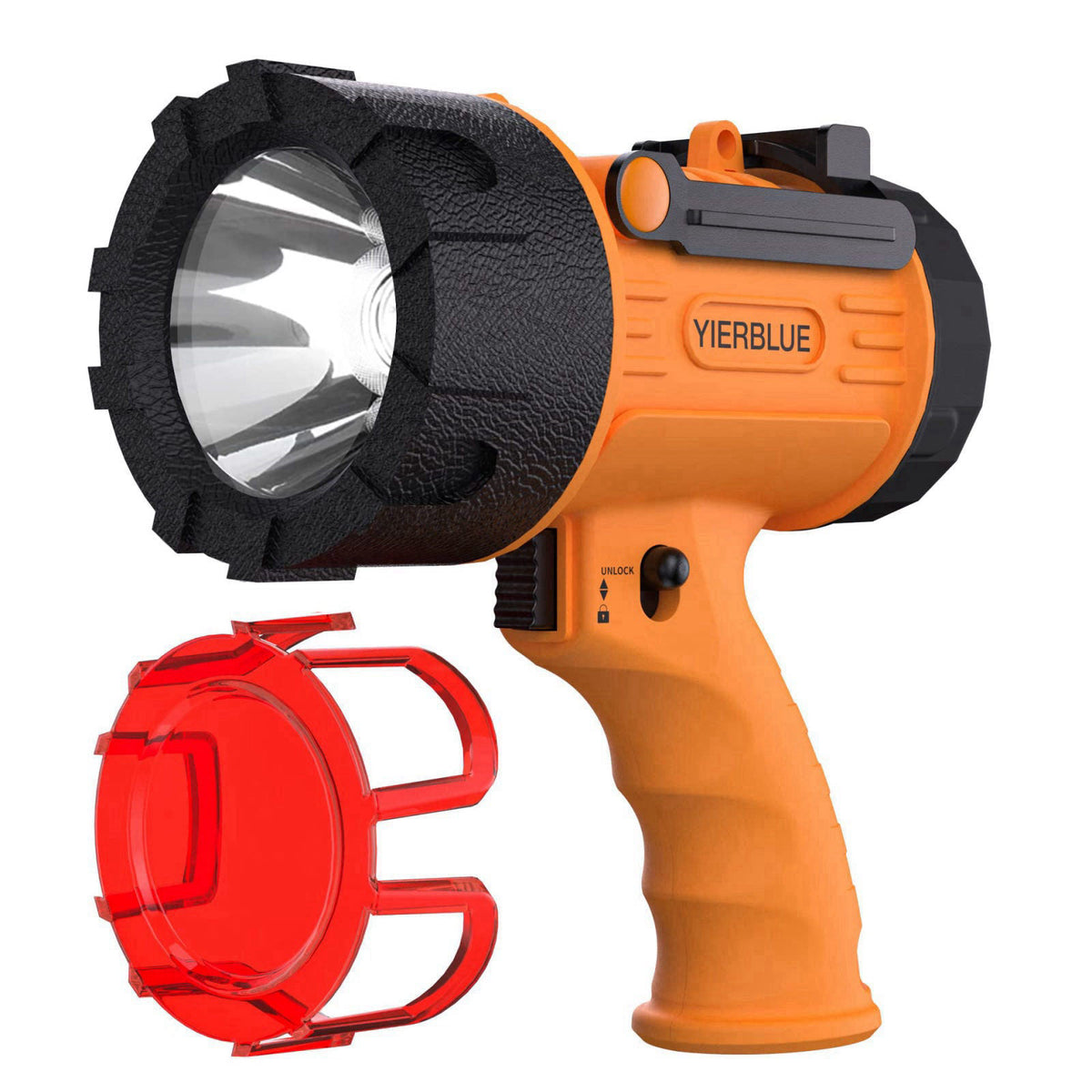 YIERBLUE Rechargeable Spotlight,Handheld Rechargeable Flashlight 200,000 Lumens LED, IP67 Waterproof 12 Hours Running fo