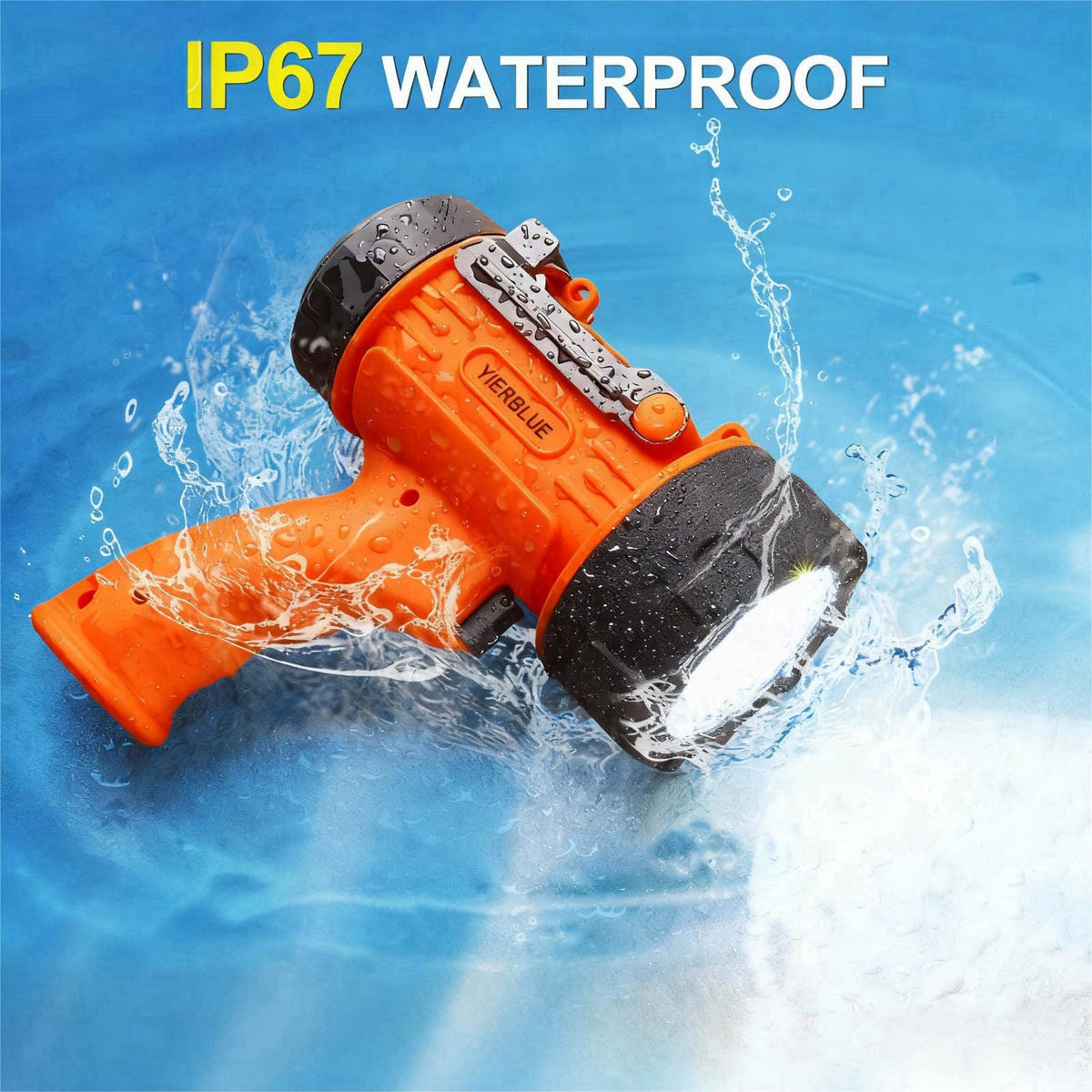 YIERBLUE Rechargeable Spotlight,Handheld Rechargeable Flashlight 200,000 Lumens LED, IP67 Waterproof 12 Hours Running fo