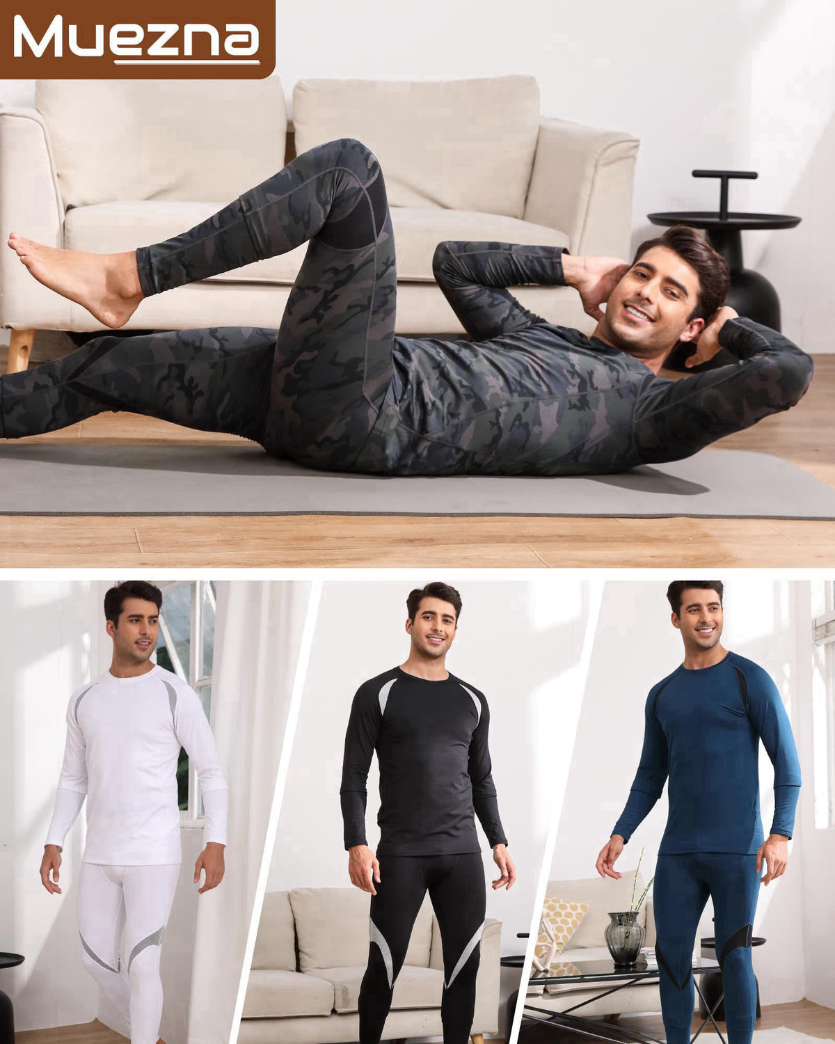 Muezna Men's Thermal Top and Bottom Set Underwear Long Johns Base Layer – alternate angle