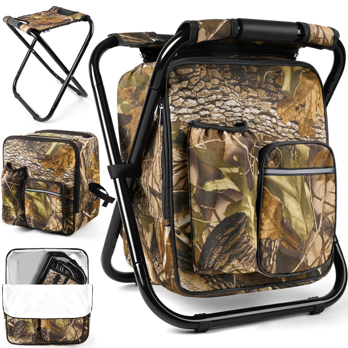Kikerike Backpack Stool Cooler Chair Heavy Duty 200 LBS Max Load Portable Lightweight Stool Backpack Folding Fishing Coo
