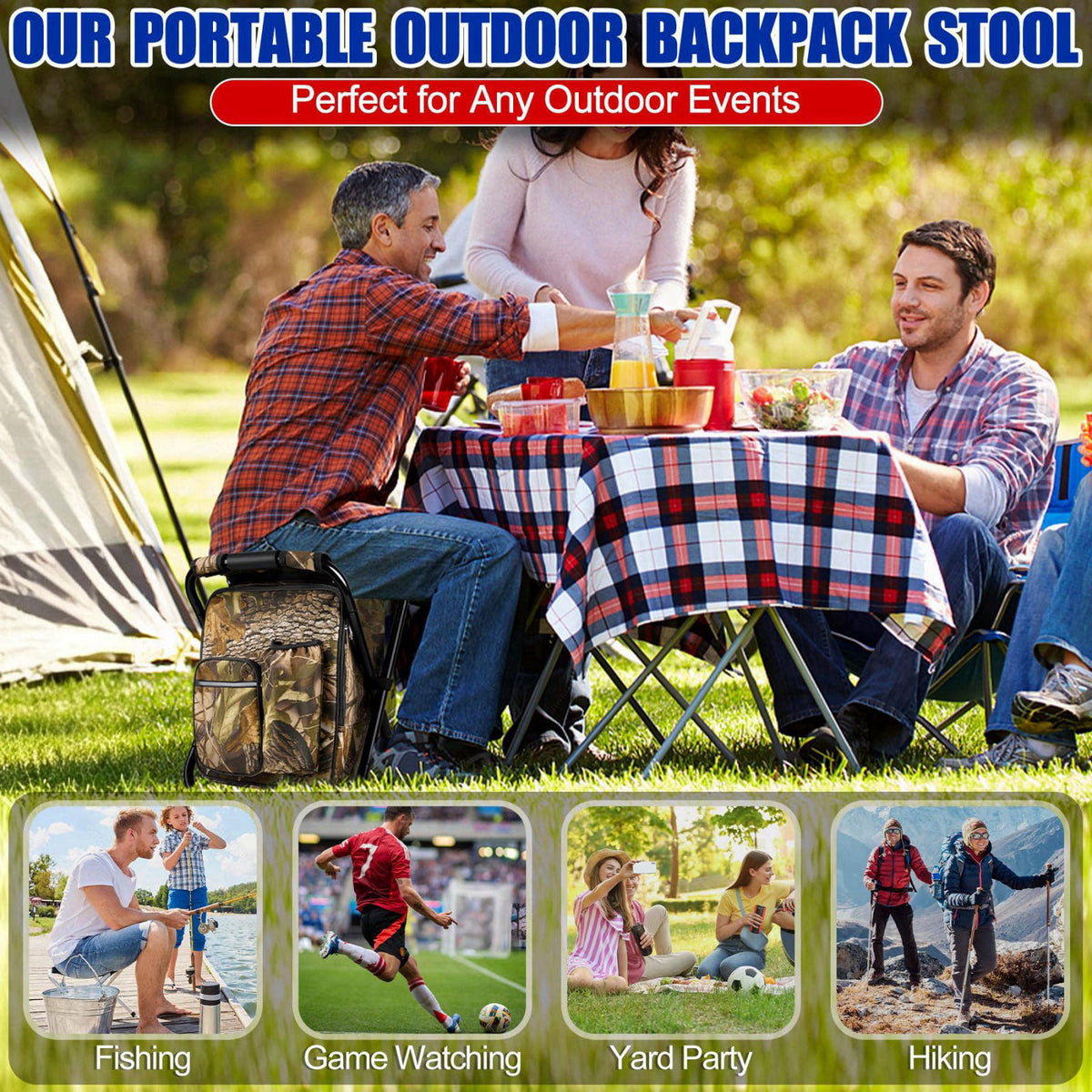 Kikerike Backpack Stool Cooler Chair Heavy Duty 200 LBS Max Load Portable Lightweight Stool Backpack Folding Fishing Coo