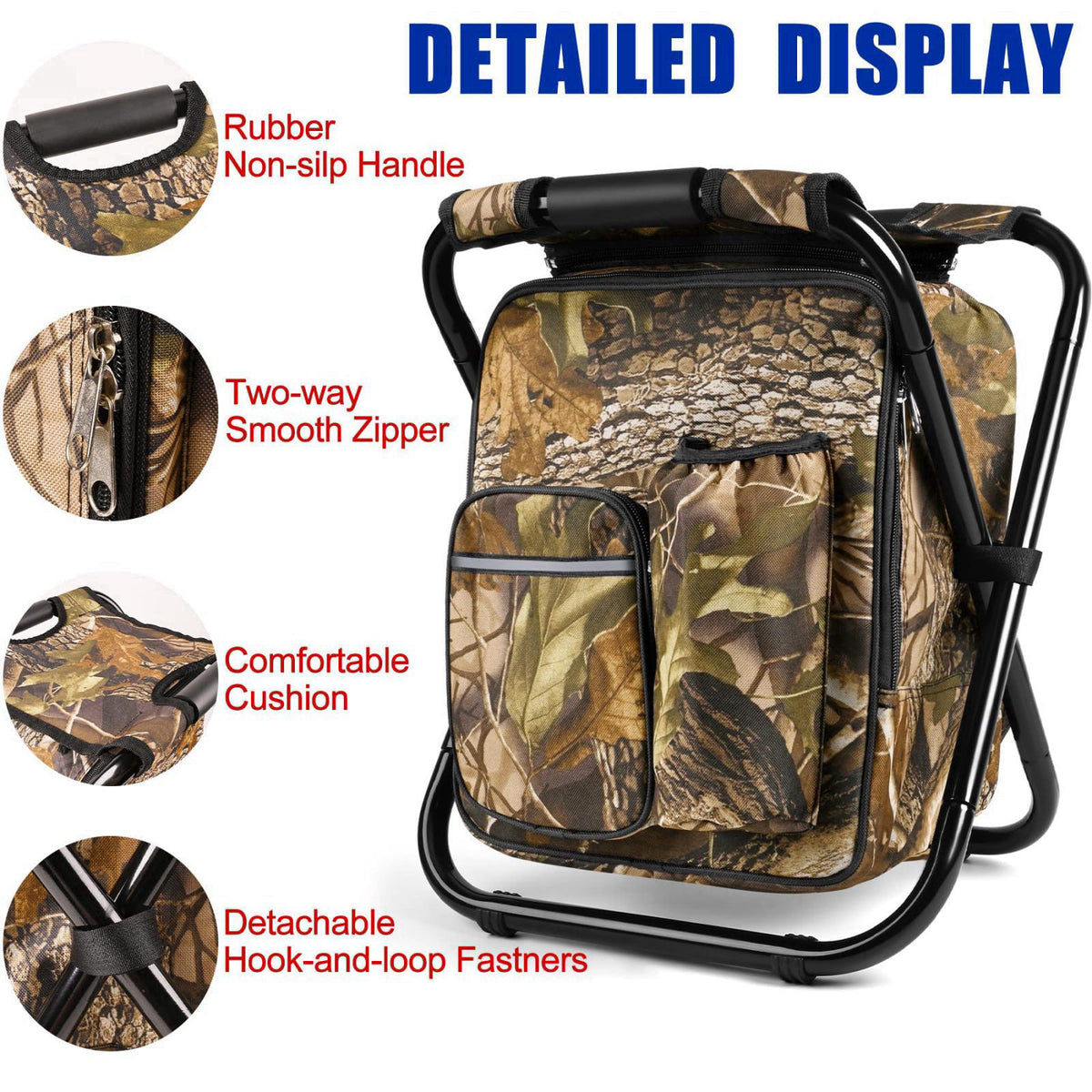 Kikerike Backpack Stool Cooler Chair Heavy Duty 200 LBS Max Load Portable Lightweight Stool Backpack Folding Fishing Coo