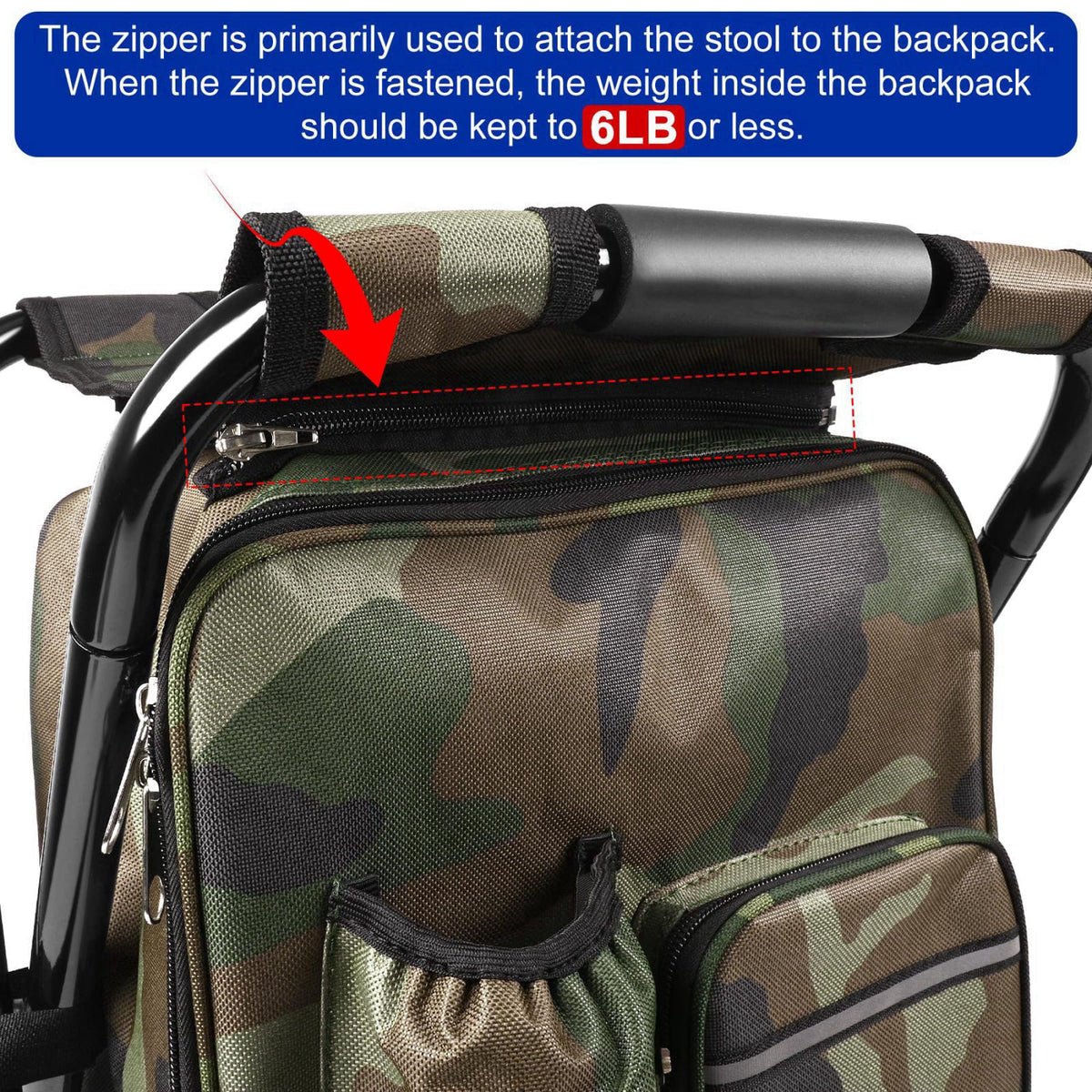 Kikerike Folding Stool Backpack Insulated Cooler Bag, Collapsible Camping Hunting Fishing Multifunction Chair with Front