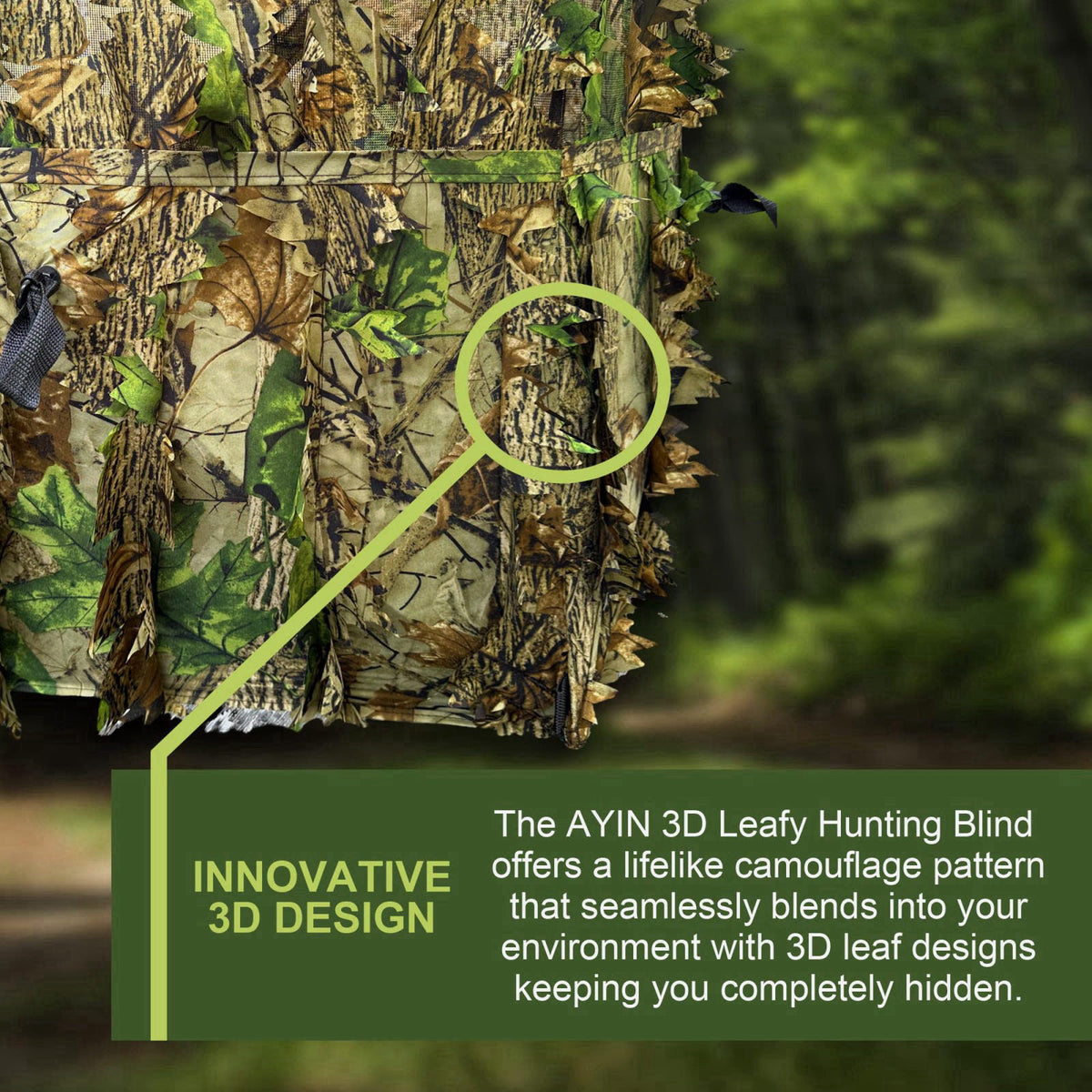 AYIN Hunting Blind for Turkey – 3D Leafy Ground Blind for Deer Hunting | Lightweight Portable 1–2 Person Stalking Blind 