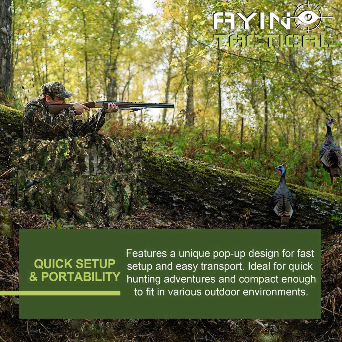 AYIN Hunting Blind for Turkey – 3D Leafy Ground Blind for Deer Hunting | Lightweight Portable 1–2 Person Stalking Blind 