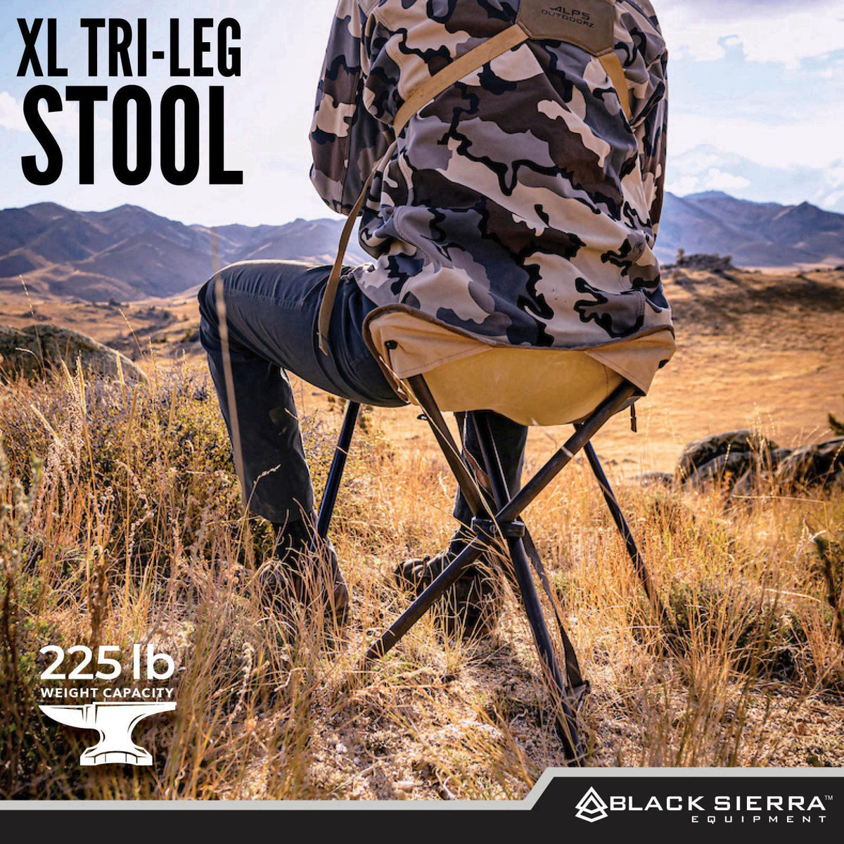 Black Sierra Equipment Black Sierra Folding Hunting Stool, Lightweight Portable Seat, 225 lb – full view, size X-Large