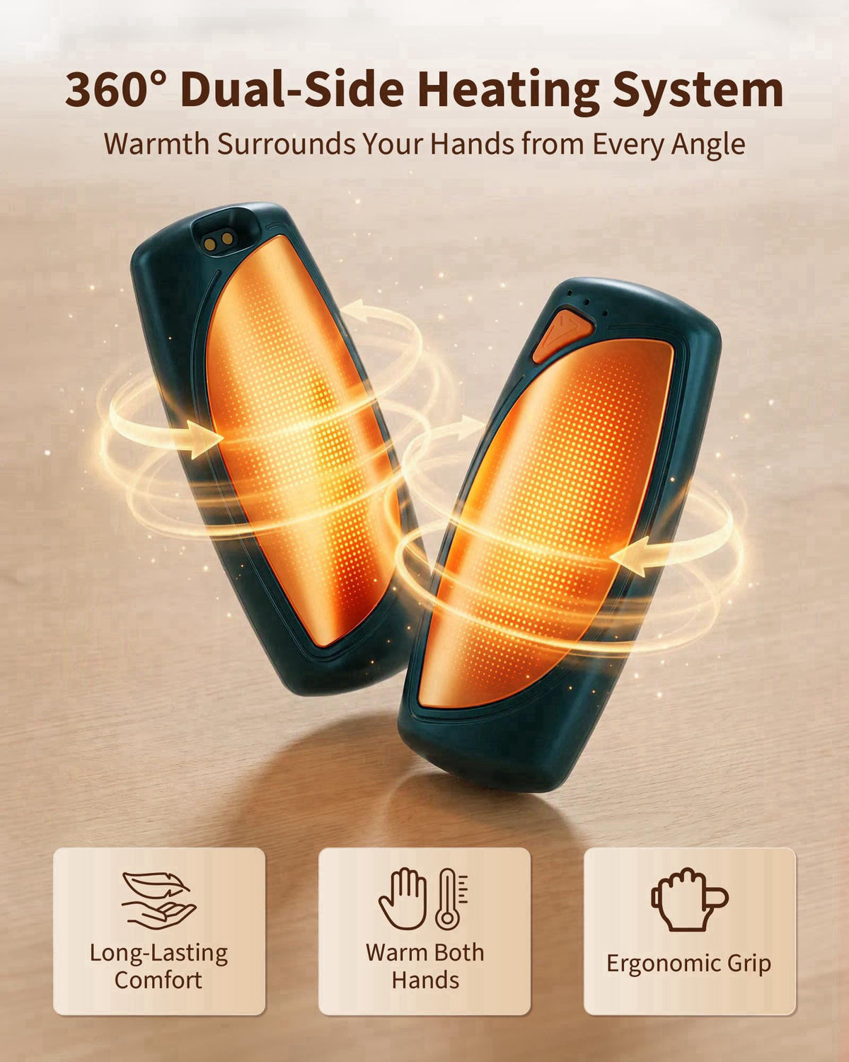 COTOP Rechargeable Hand Warmers 2 Pack,24H Ultra-Long Battery with Charging Case – packaging and label