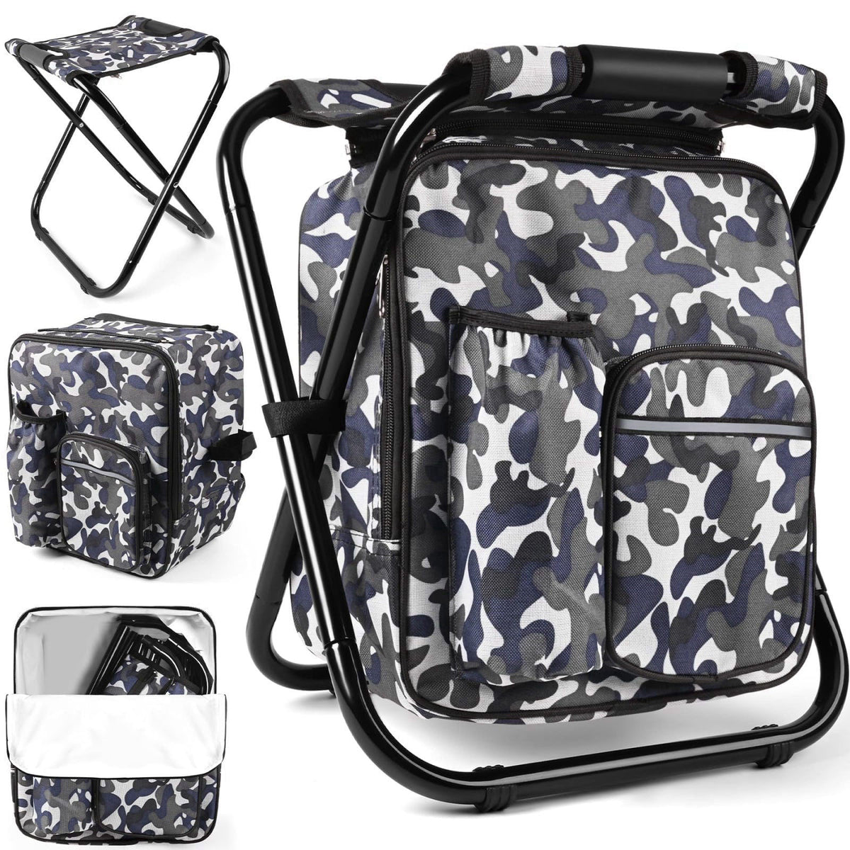 Kikerike Backpack Stool Cooler Chair Heavy Duty 200 LBS Max Load Portable Lightweight Stool Backpack Folding Fishing Coo