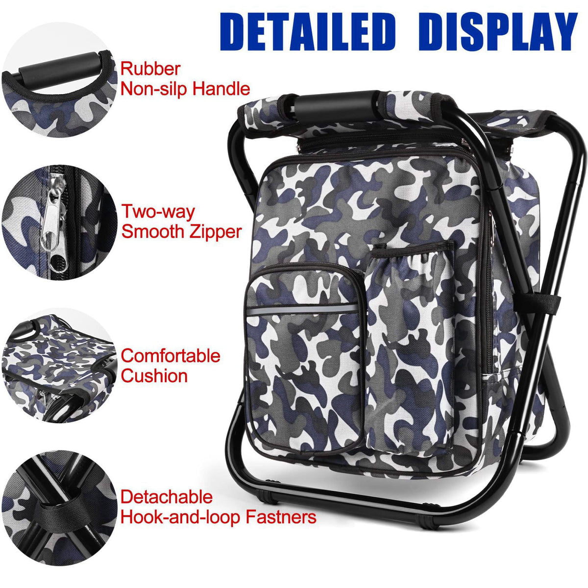 Kikerike Backpack Stool Cooler Chair Heavy Duty 200 LBS Max Load Portable Lightweight Stool Backpack Folding Fishing Coo