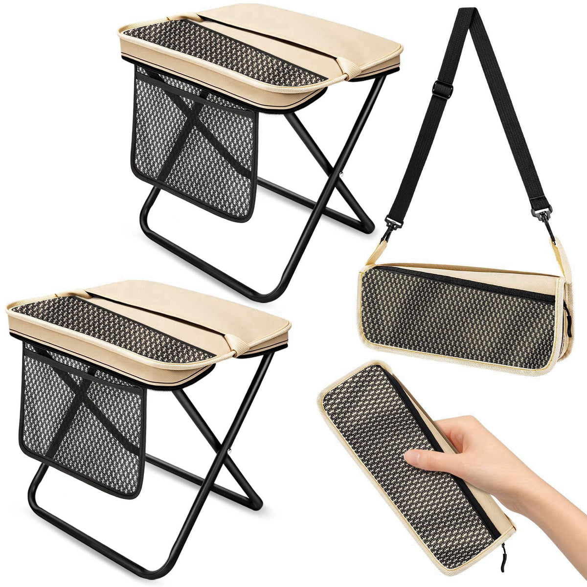 OrbitShell 2 Pack Portable Folding Stools, Collapsible Pocket Chair, Foldable Camping Stool for Adults Backpack, Outdoor