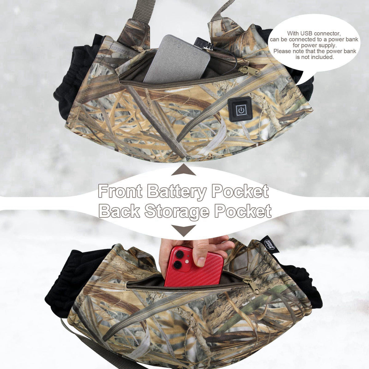 MDSTOP Heated Hand Muff, Electric Heating Hand Warmer Pouch, Suitable for Outdoor Hunting, Sports, Photography, Golf, Fo