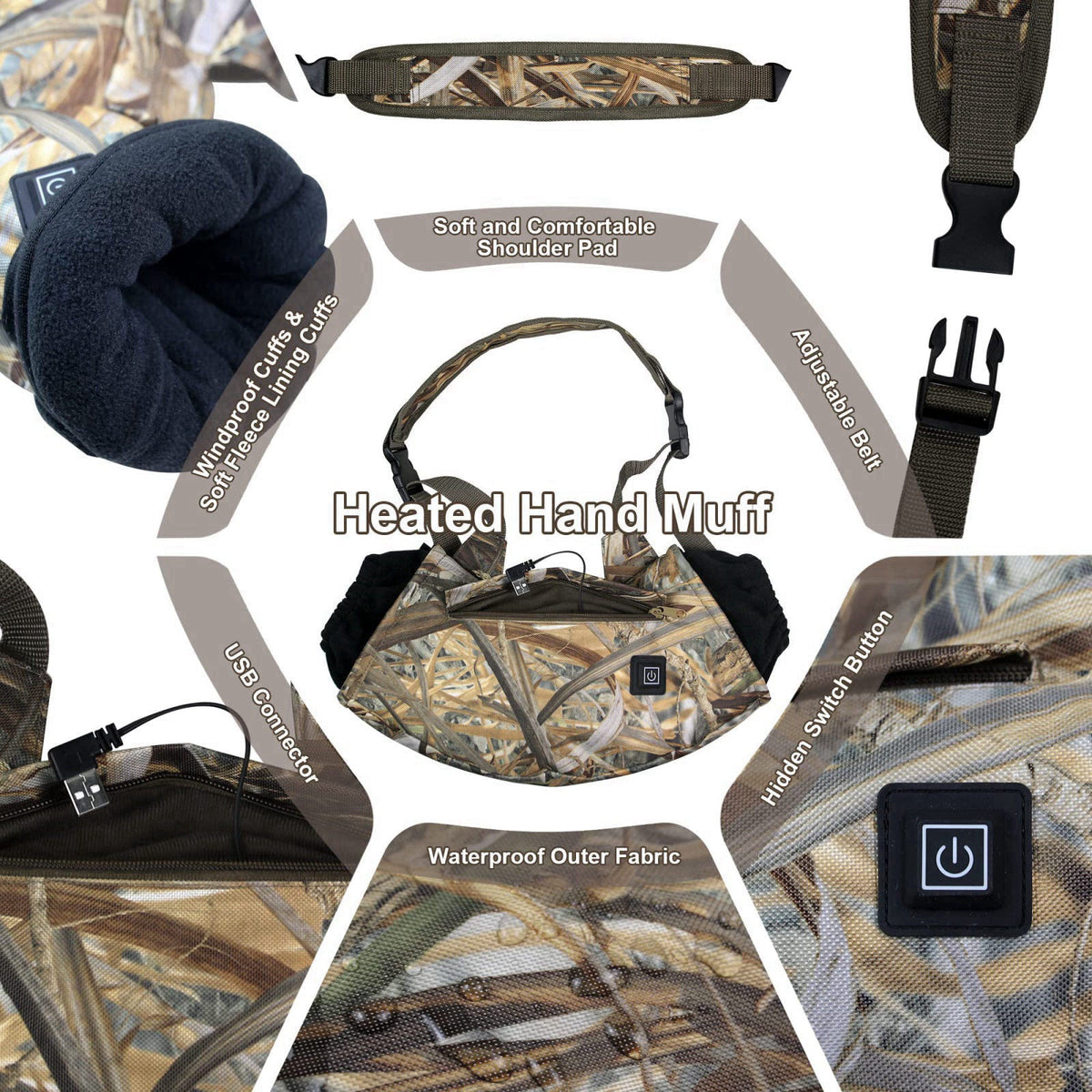 MDSTOP Heated Hand Muff, Electric Heating Hand Warmer Pouch, Suitable for Outdoor Hunting, Sports, Photography, Golf, Fo
