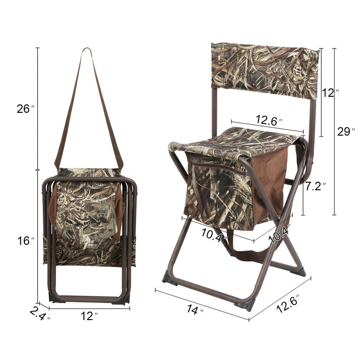 PORTAL Folding Seat, Lightweight Backrest Stool Hunting Fishing Chair with Storage Pocket for Camping, Hiking, Beach, Pi
