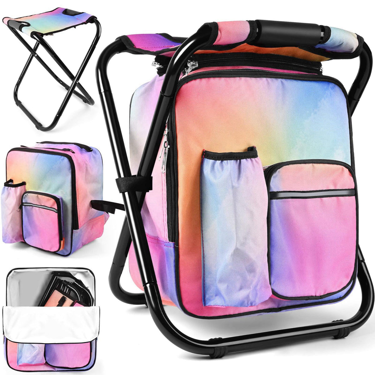 Kikerike Backpack Stool Cooler Chair Heavy Duty 200 LBS Max Load Portable Lightweight Stool Backpack Folding Fishing Coo
