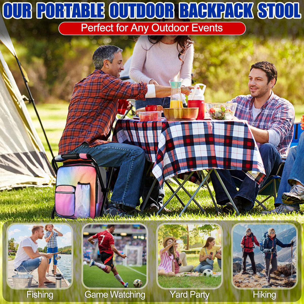 Kikerike Backpack Stool Cooler Chair Heavy Duty 200 LBS Max Load Portable Lightweight Stool Backpack Folding Fishing Coo