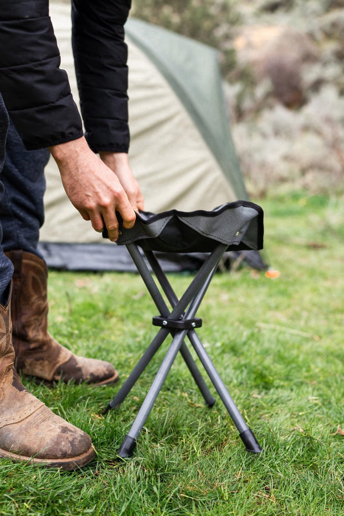 Stansport Apex Fold-Up Stool (G-140) - Black/Grey, Portable and Lightweight Stool for Camping, Fishing, Hiking, Backpack