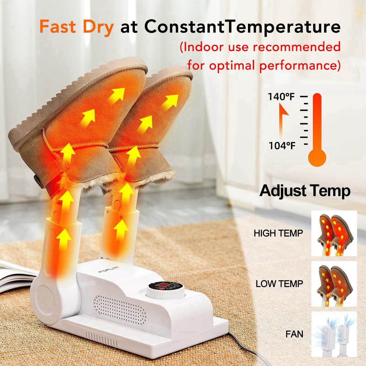 FORLIM Shoe & Boot Dryer for Work Boots, 3 Temp Modes, 24H Delay, White – full view