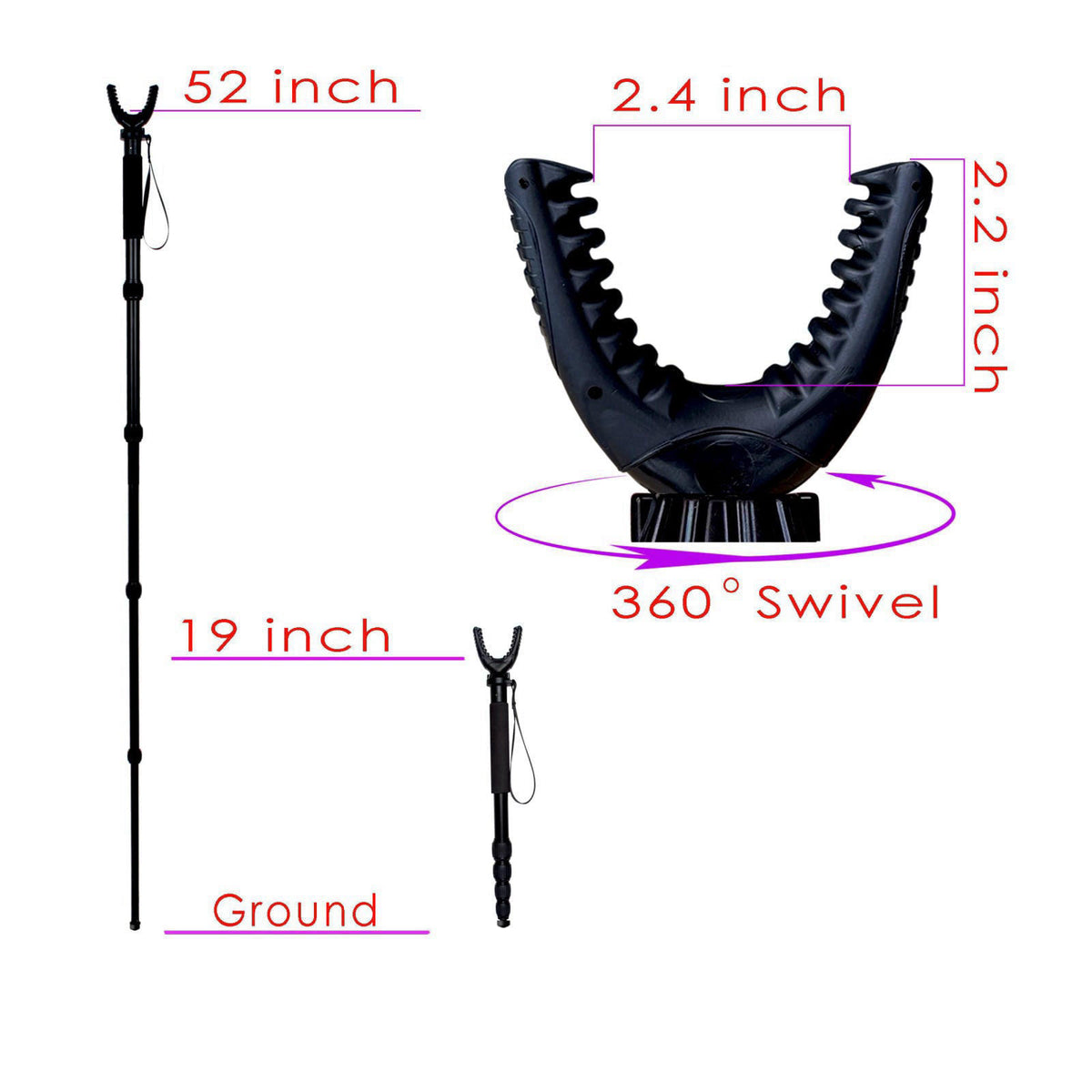 AUSCAMOTEK Rifle Shooting Stick Aluminum Gun Monopod Resting Callapable 22-66 inches with Removable Stock Yoke – packagi