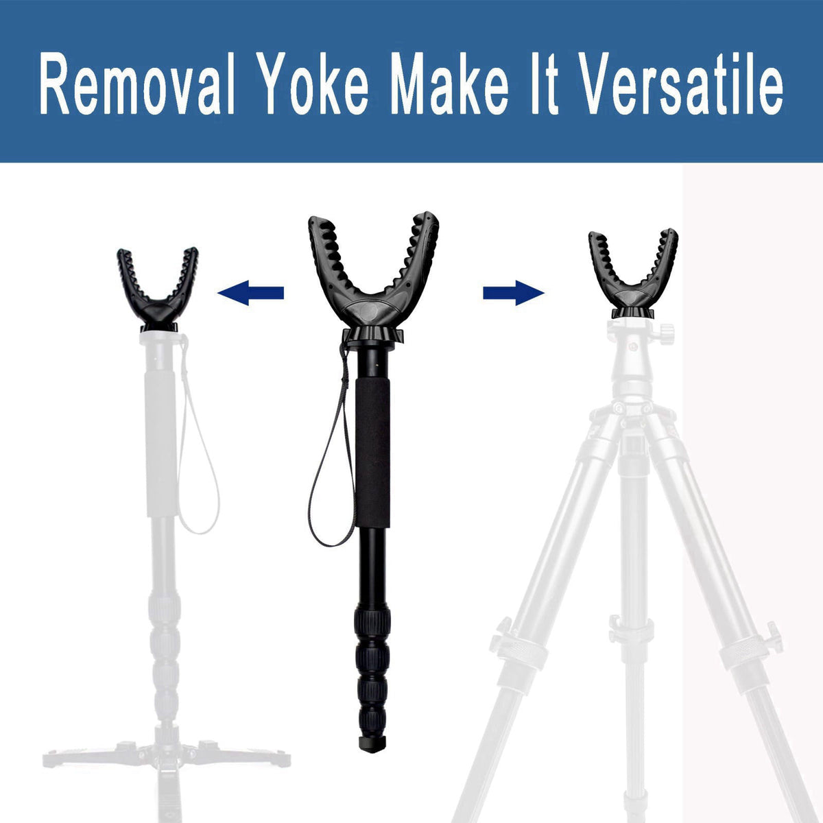AUSCAMOTEK Rifle Shooting Stick Aluminum Gun Monopod Resting Callapable 22-66 inches with Removable Stock Yoke – full vi
