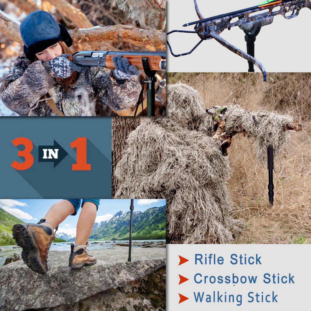 AUSCAMOTEK Rifle Shooting Stick Aluminum Gun Monopod Resting Callapable 22-66 inches with Removable Stock Yoke – alterna