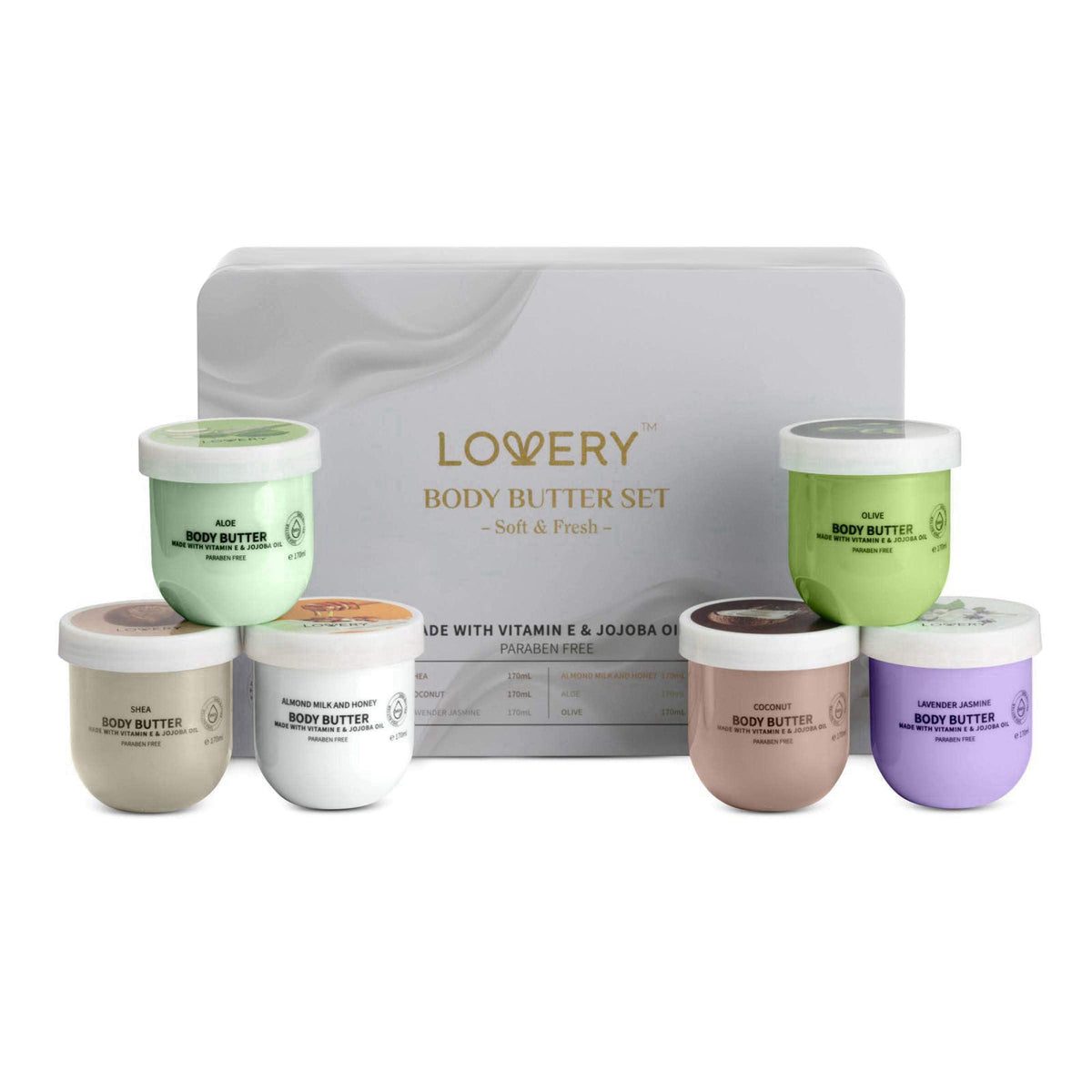 Lovery Body Butter Gift Set for Women, 6 Whipped Creams in Tin Box – product photo (Sets &amp; Kits)