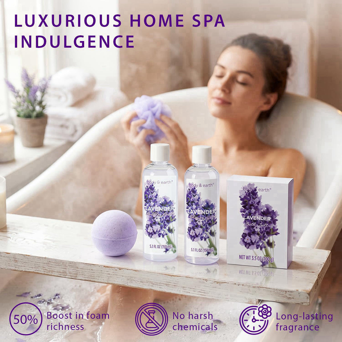 BODY & EARTH Spa Gift Baskets for Women 11pcs Lavender Gift Sets with Bubble Bath, Shower Gel, Body Lotion, Mom Birthday