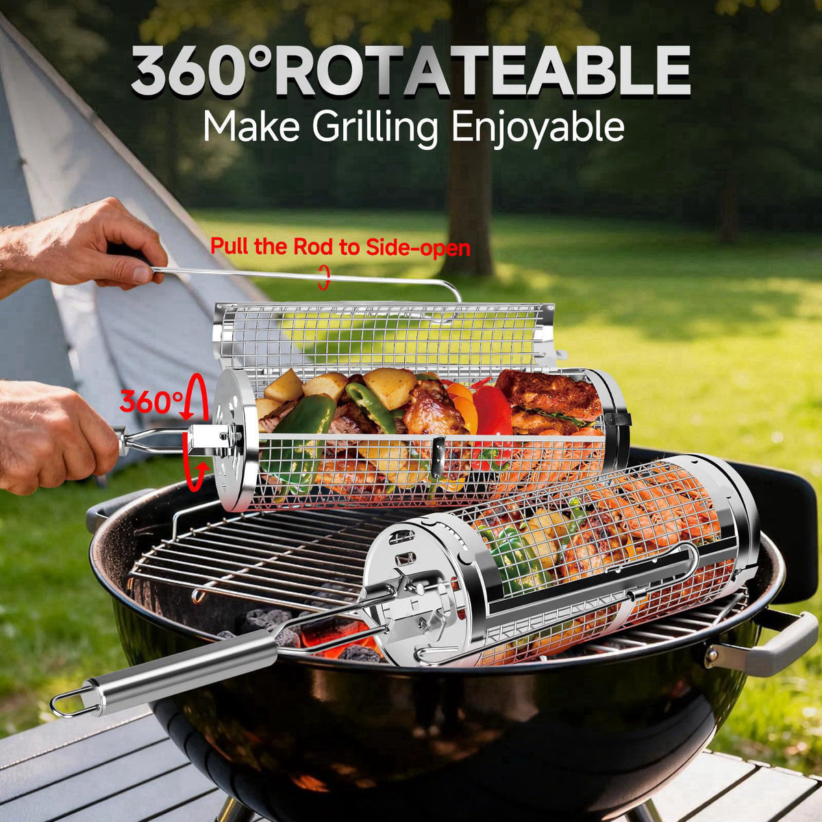 Chenovate Rolling Grill Baskets,Grill Accessories for Veggies,Gifts for Men-2 Pack – packaging and label