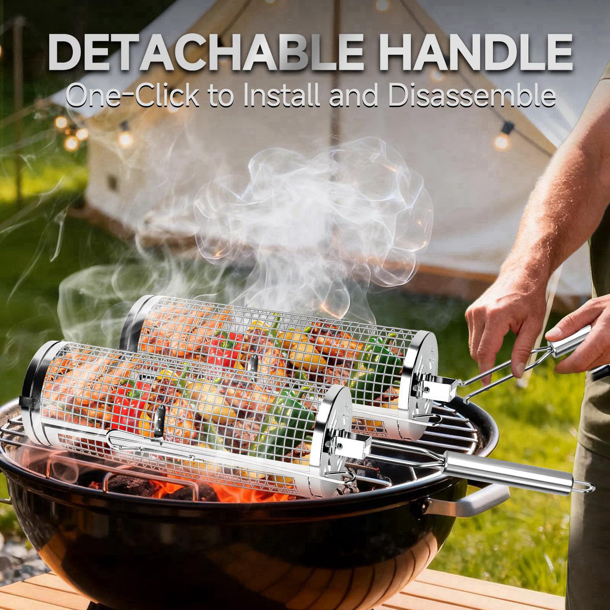 Chenovate Rolling Grill Baskets,Grill Accessories for Veggies,Gifts for Men-2 Pack – full view