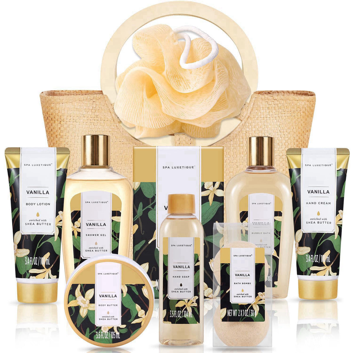 spa luxetique Bath Sets for Women Gift - 10PCS Vanilla Scent Spa Kit, Spa Gift Baskets for Her Birthday, Christmas Gifts