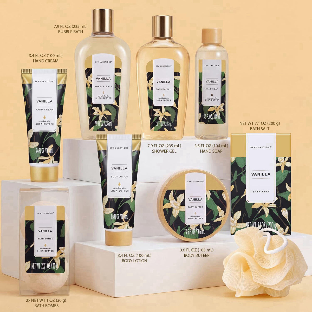 spa luxetique Bath Sets for Women Gift - 10PCS Vanilla Scent Spa Kit, Spa Gift Baskets for Her Birthday, Christmas Gifts