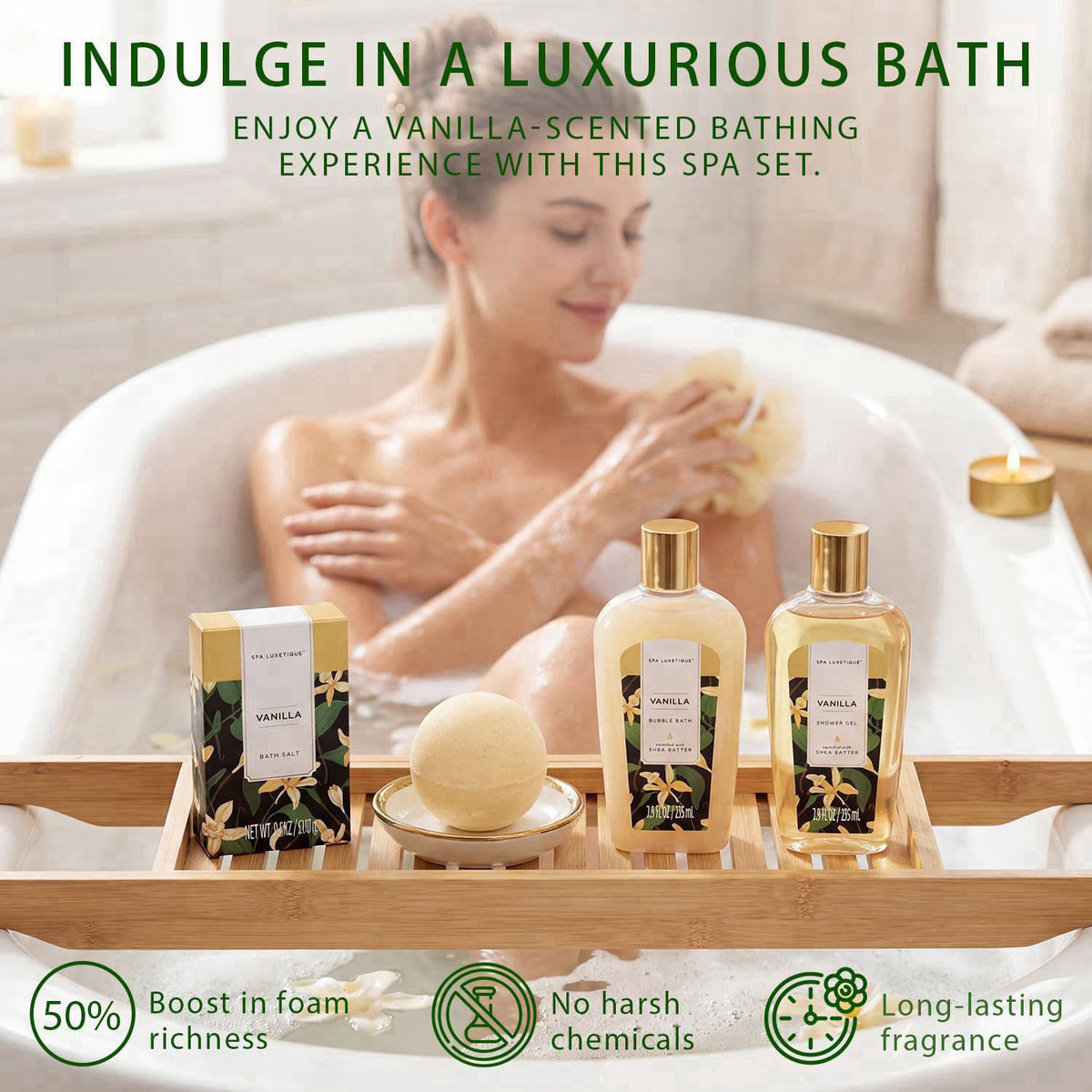 spa luxetique Bath Sets for Women Gift - 10PCS Vanilla Scent Spa Kit, Spa Gift Baskets for Her Birthday, Christmas Gifts