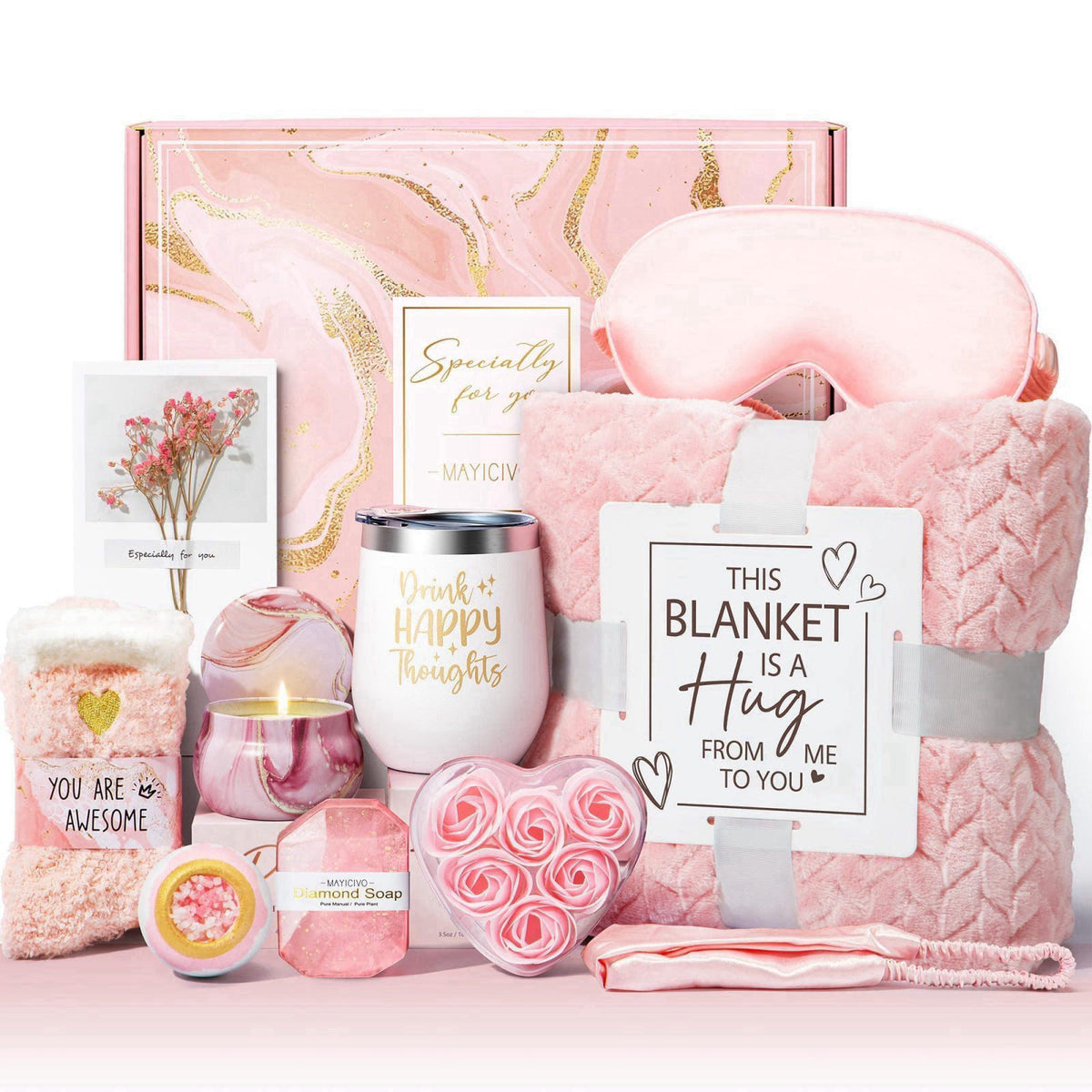 MAYICIVO Birthday Gifts for Women Christmas Get Well Soon Gift Spa Self Care Package – Pink - Rose, Polyester
