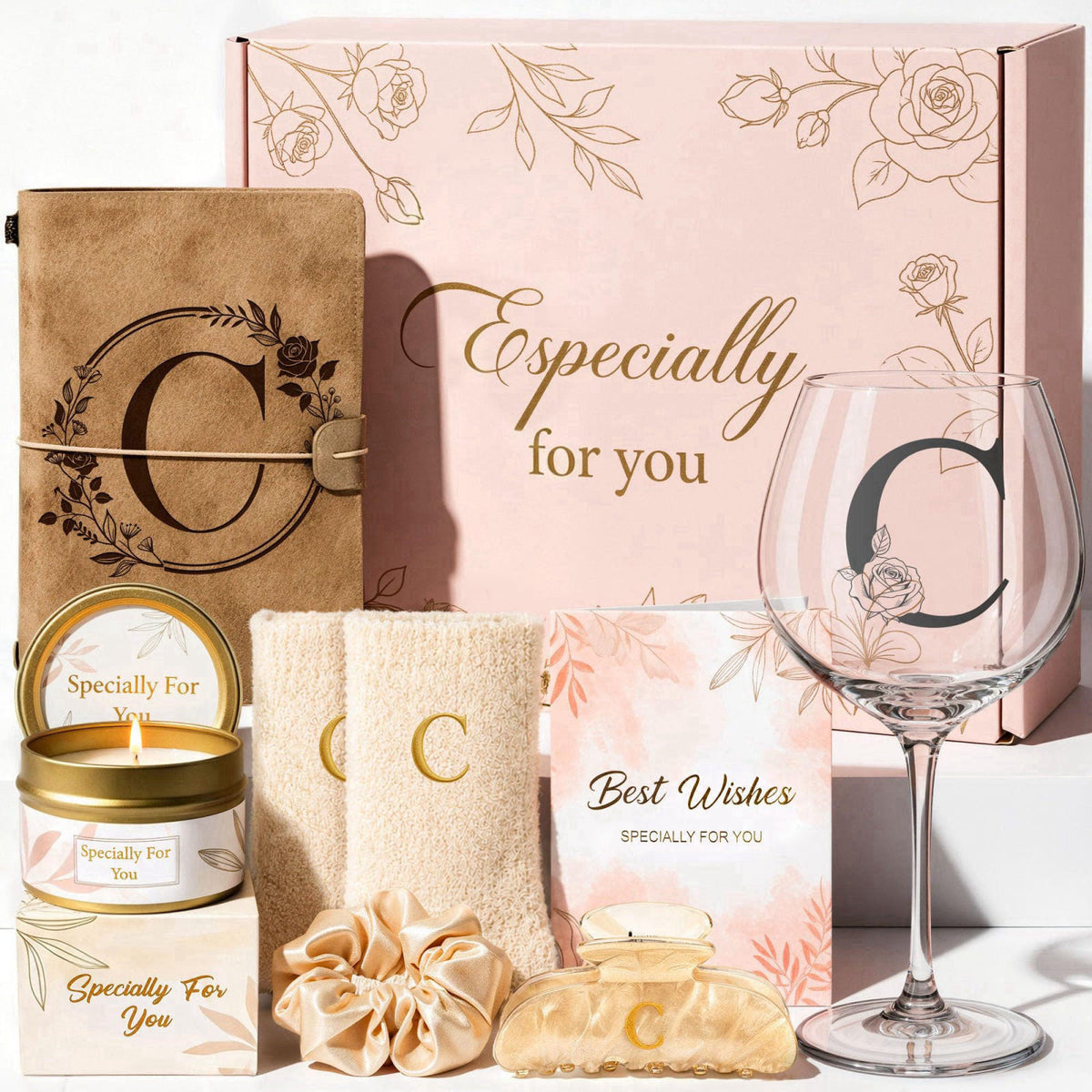 Giftota Personalized Birthday Gifts for Women, Monogrammed Initial Gift Box Set – product photo (Wine Glasses)