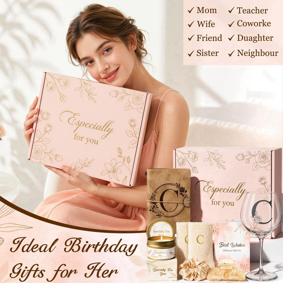 Giftota Personalized Birthday Gifts for Women, Monogrammed Initial Gift Box Set – close-up detail