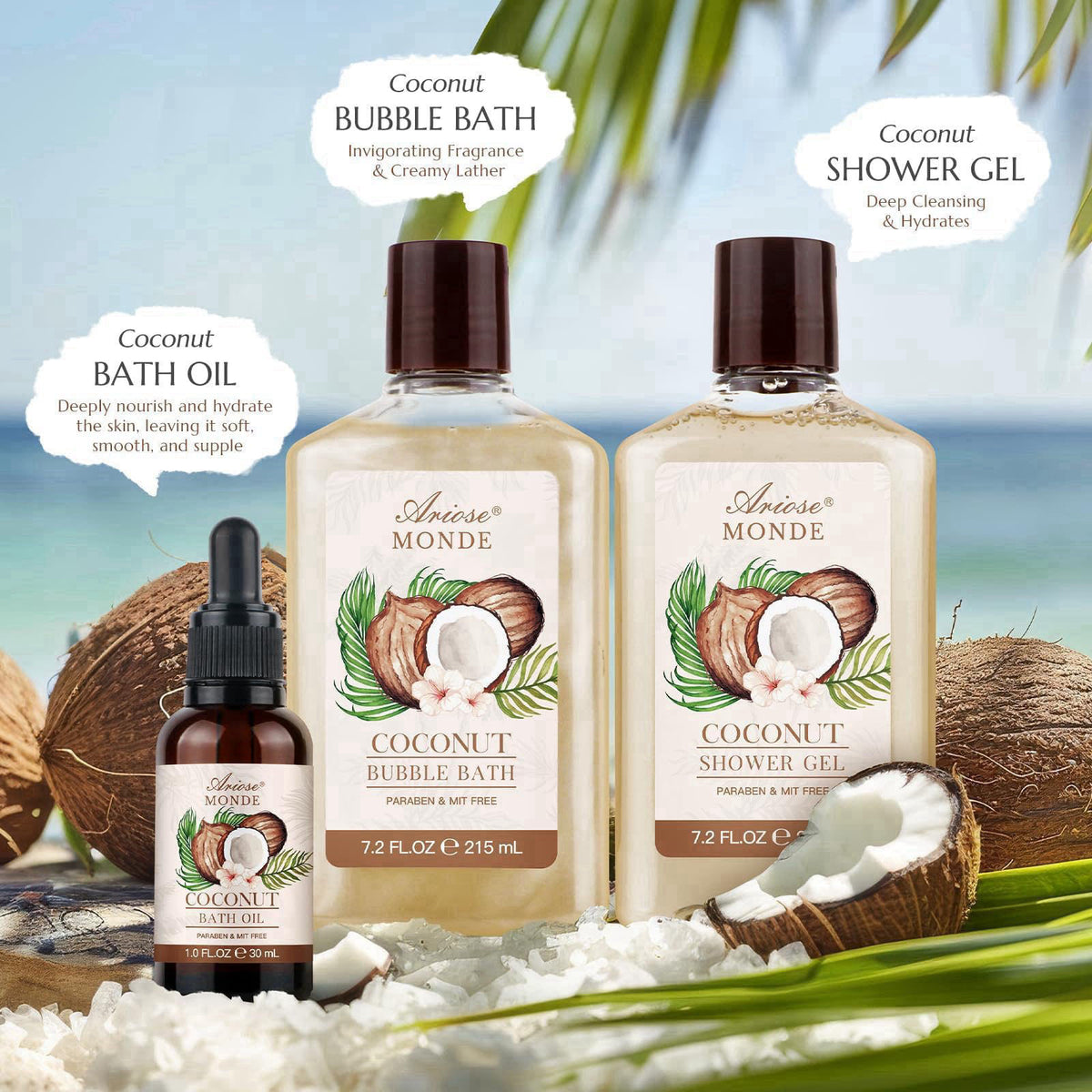 ArioseMonde Gift Baskets for Women, 9pcs Coconut Bath Set Spa Self Care Gift Basket – close-up detail